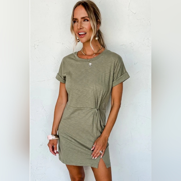 NWT Z-Supply olive green cuffed sleeve mini t-shirt dress size small - Picture 4 of 15